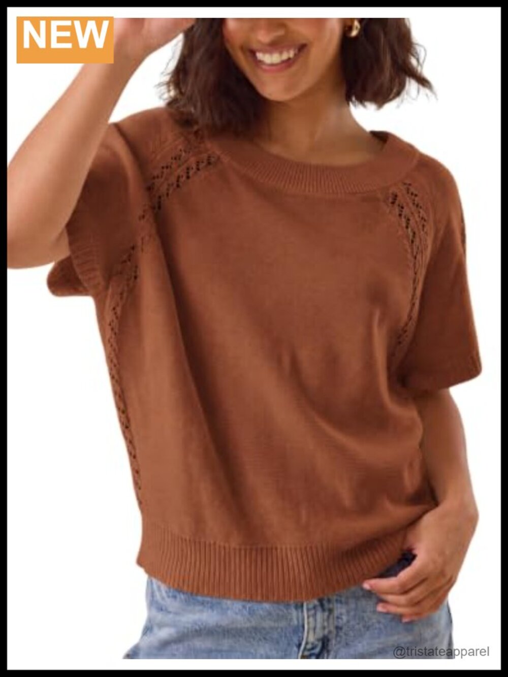 Yeokou Women Knit Crochet Top Short Sleeve Crew Neck Loose Fit Pullover Sweater